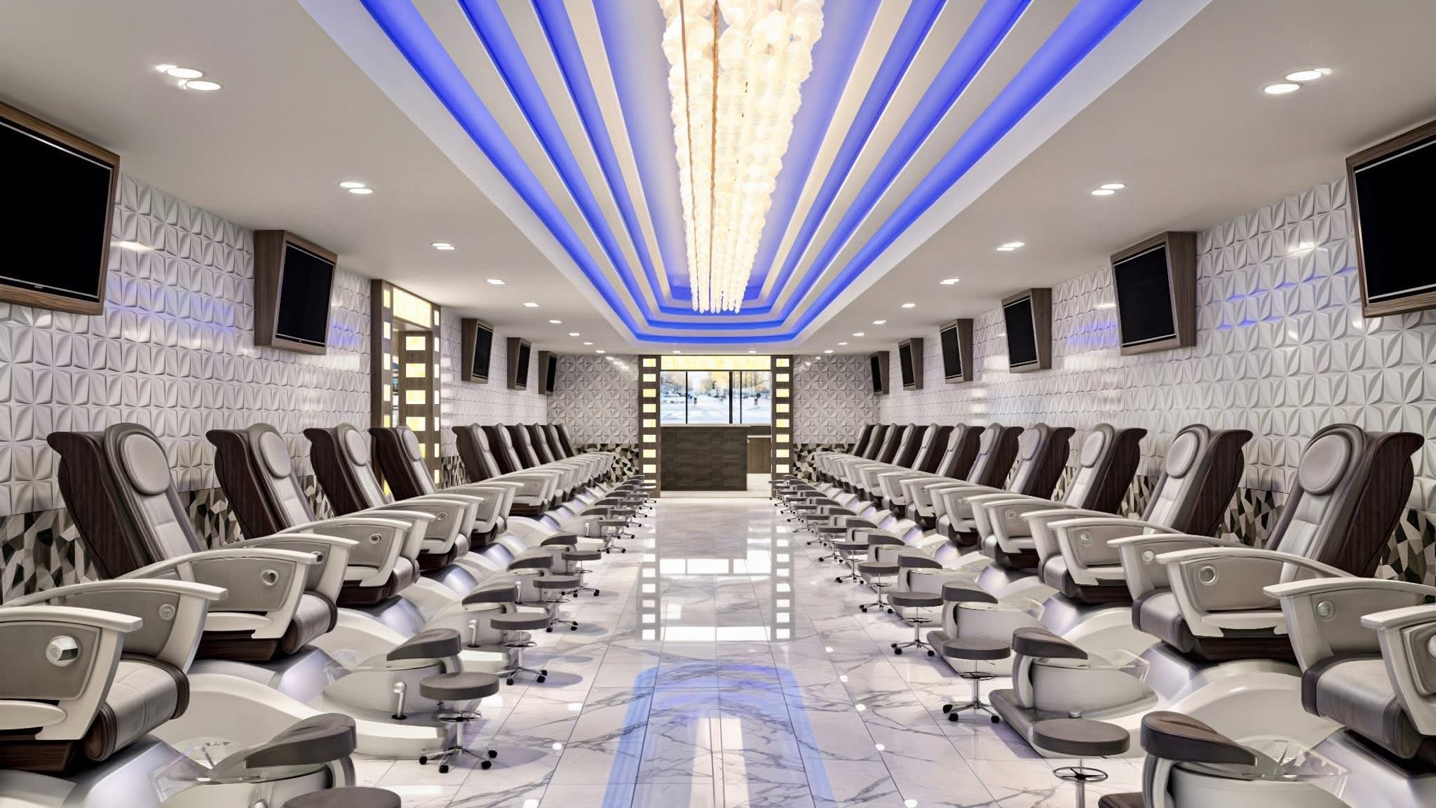 Professional manicure stations with premium nail products